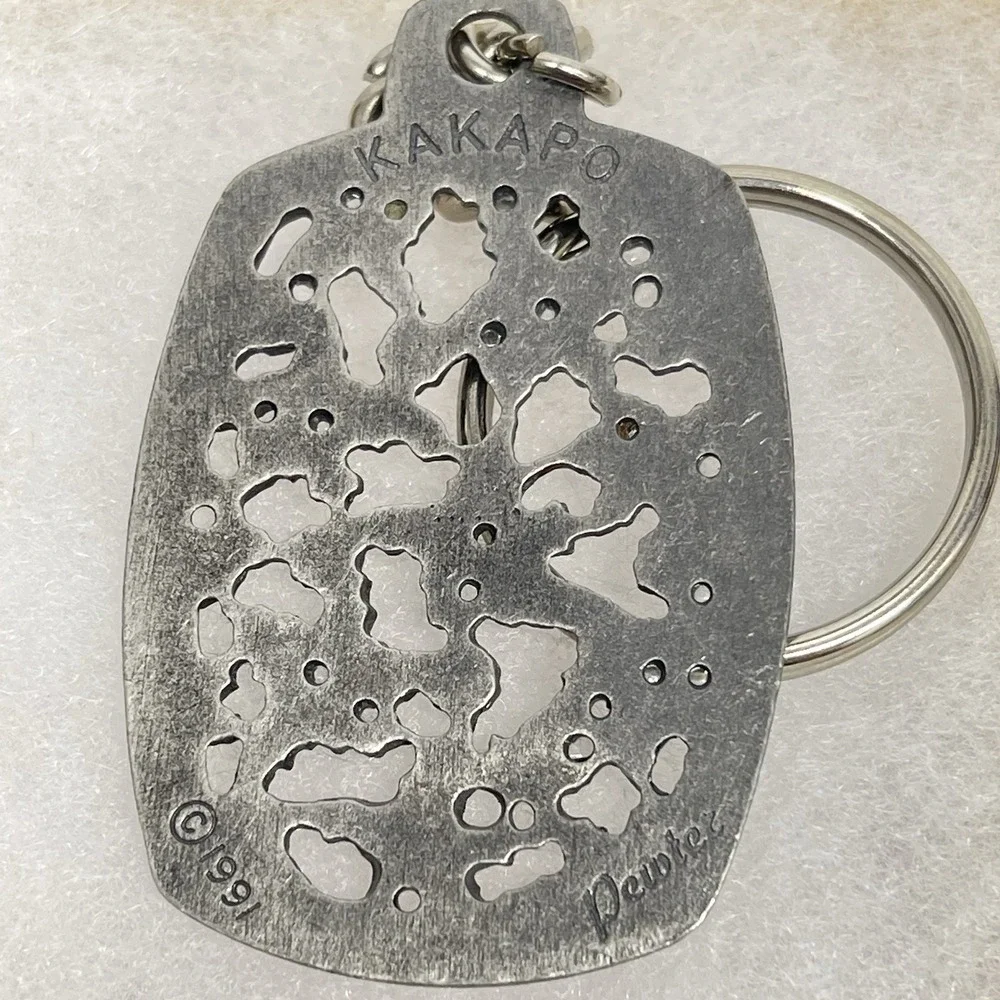 Vintage 1991 Kakapo Pewter Key Chain Fob Ring Floral Filigree
